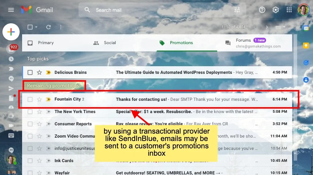 Transactional emails may end up in promotions inbox.