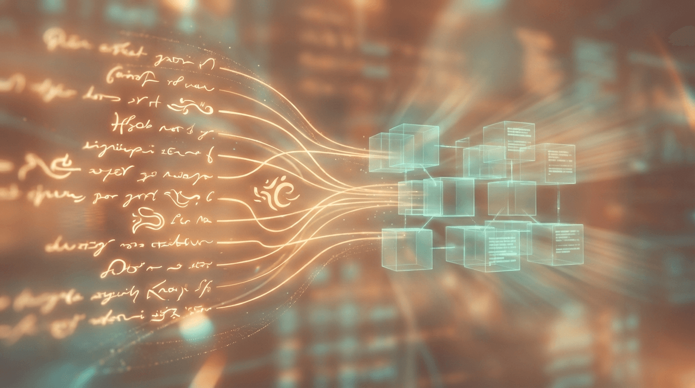 Holographic illustration of AI vibe coding concept with code fragments floating in air