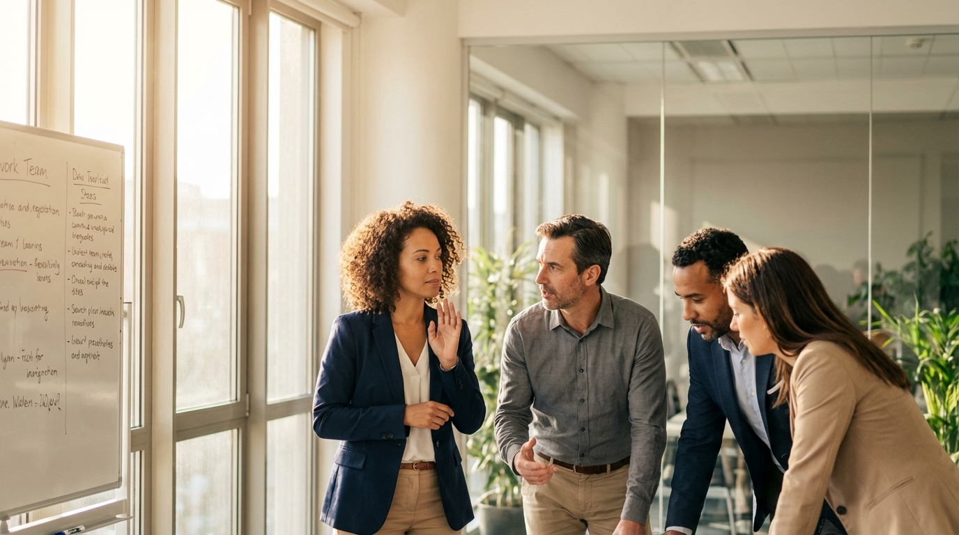 Business team discussing shadow AI risks in meeting room