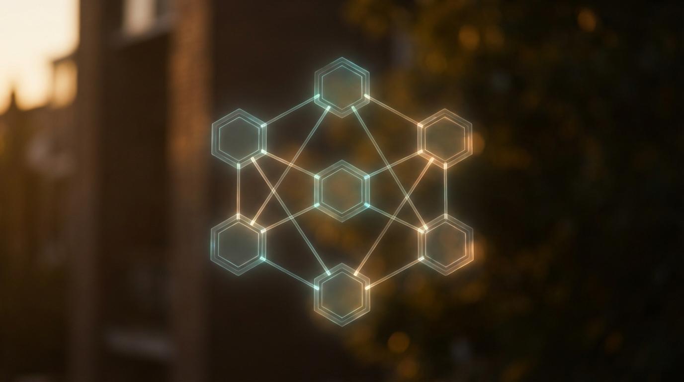 Six dimensions of AI readiness framework shown as holographic hexagonal diagram