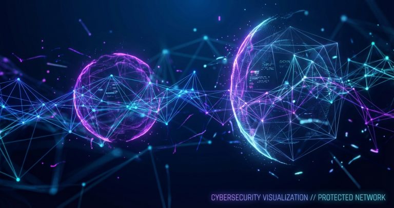 Abstract security concept showing network nodes with protective shields