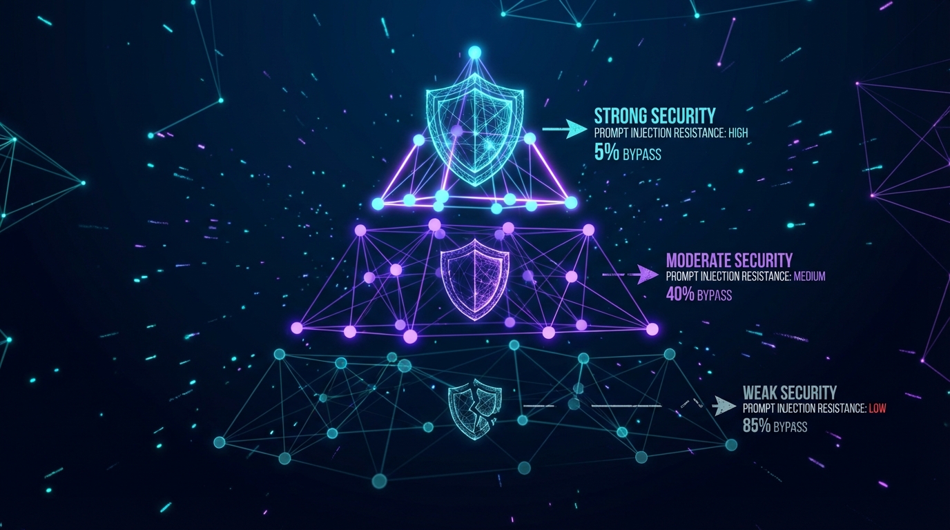 Security model comparison showing prompt injection resistance by model strength