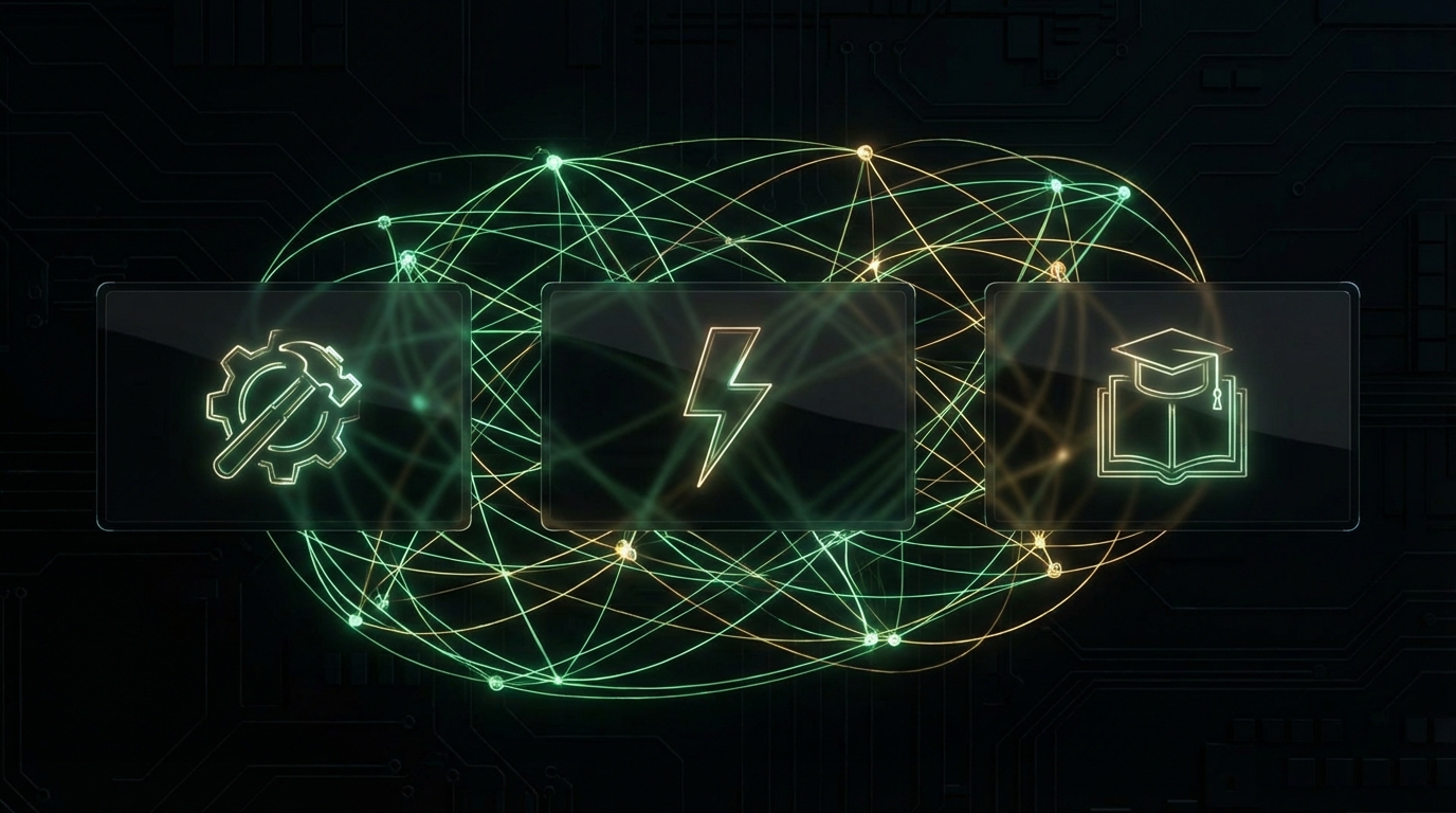 abstract technical interface showing three pathways for service discovery