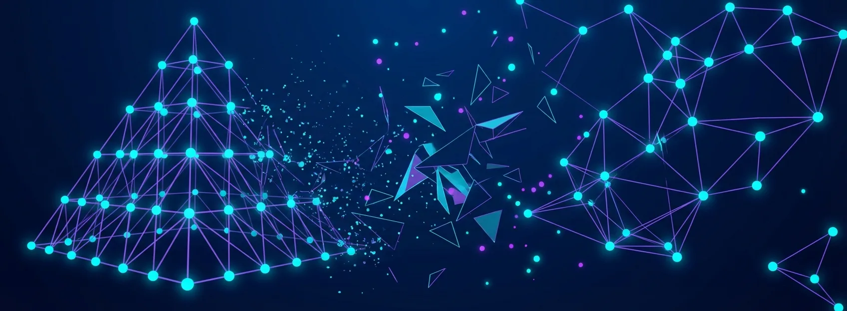 Agency pyramid structure transforming into distributed AI agent network - future of digital agencies