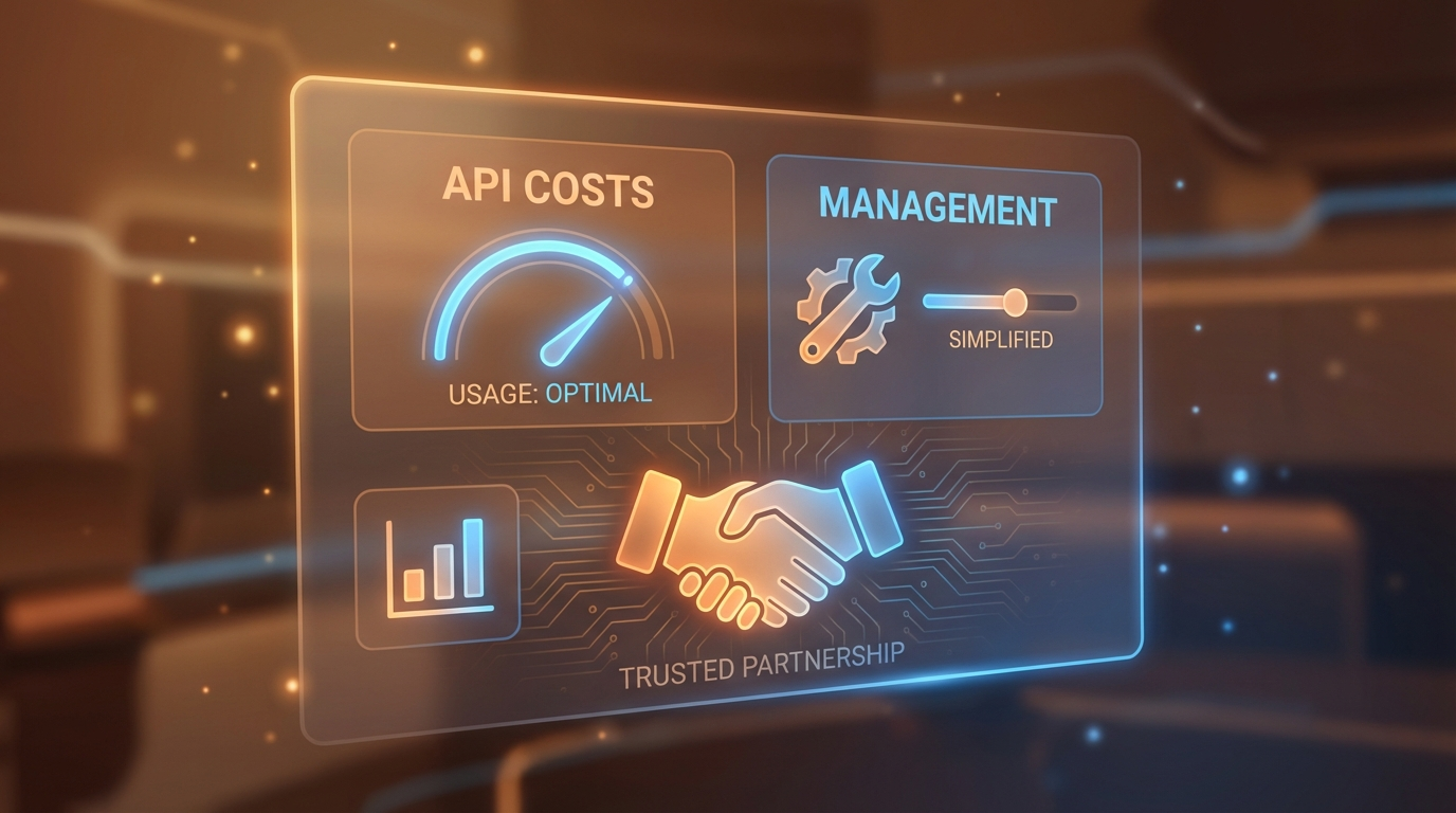 Transparent two-cost pricing model for managed AI agents showing API costs and management fee