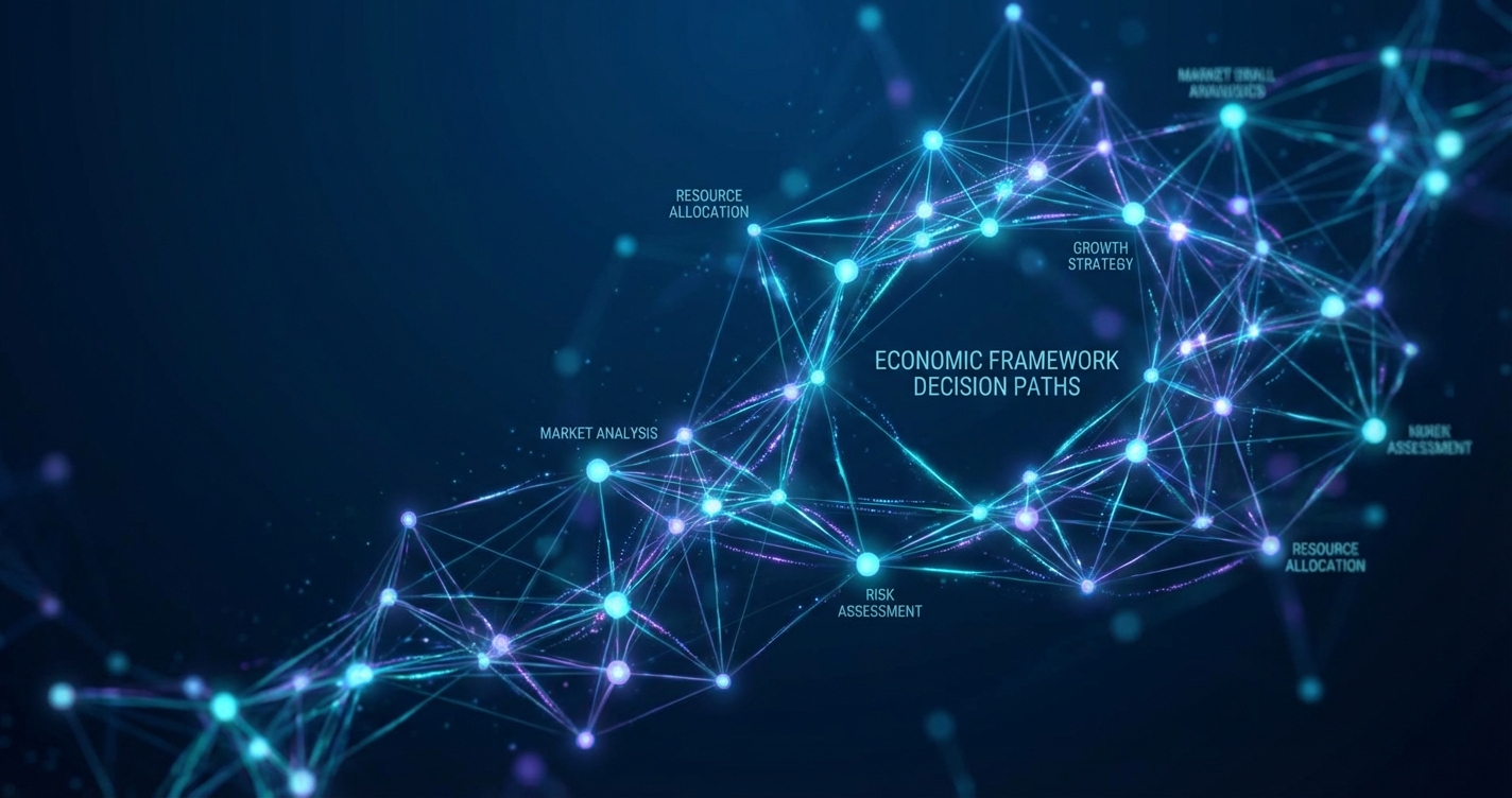 Three economic paths for deploying white-label AI agents — platform, hybrid, and custom-built, shown as interconnected data nodes