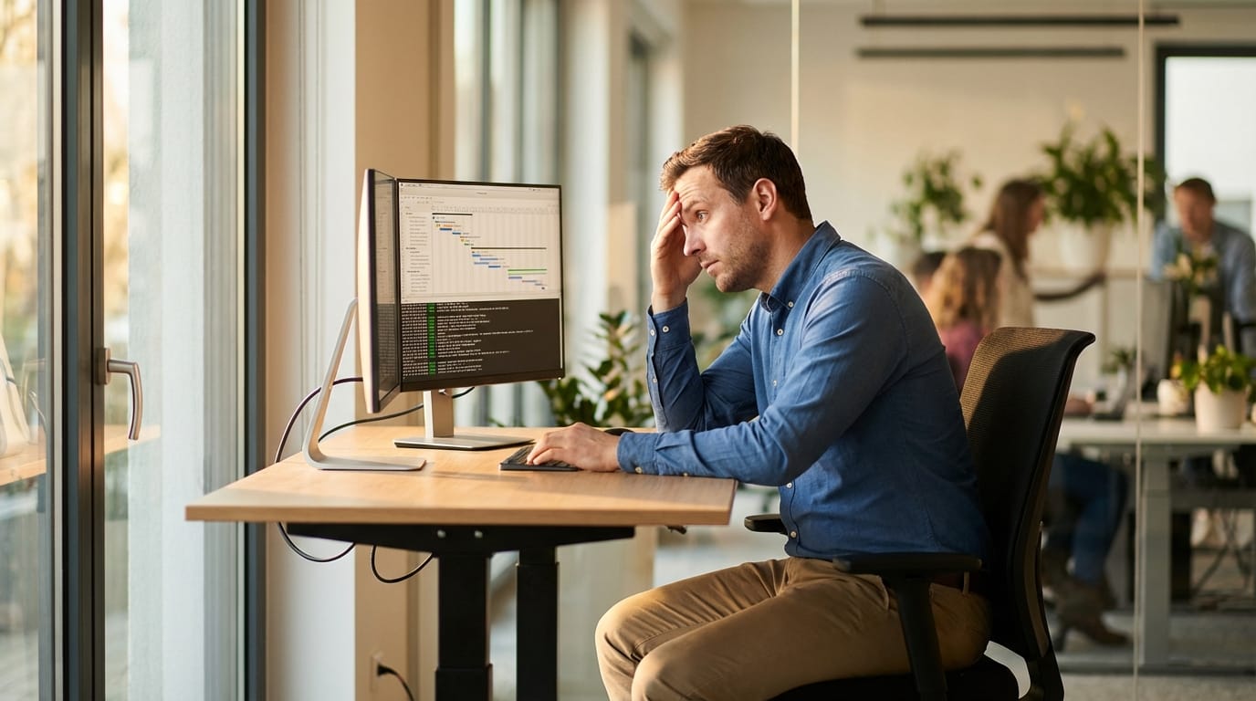 Software engineer analyzing AI pipeline scheduling gaps on a dashboard monitor