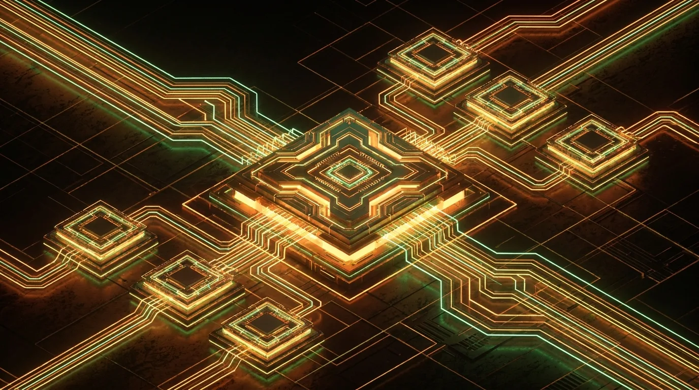 Abstract visualization of an anthropic multi-agent architecture with glowing network pathways